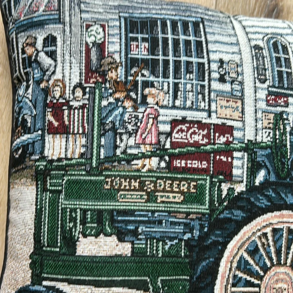 Vintage Coca Cola John Deere Tapestry Throw Pillow 16in x 14in Tractor